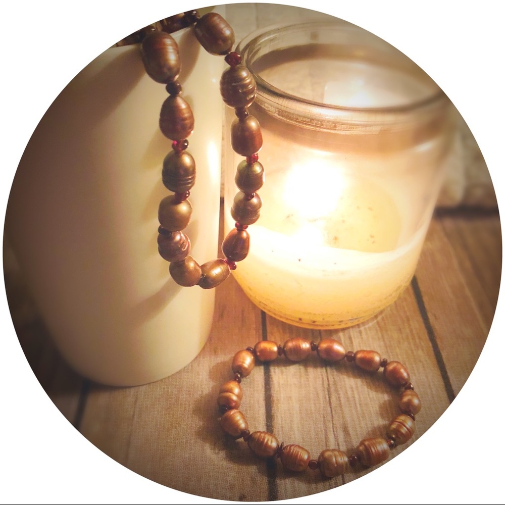 Dusty Rose Beaded Necklace & Bracelet Set